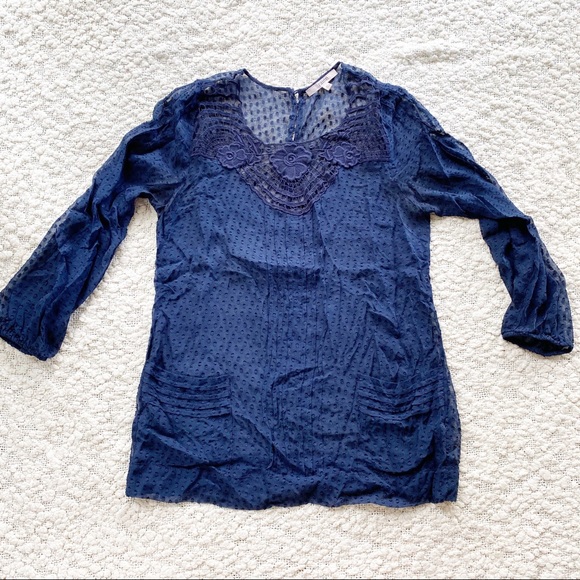 Rainn Floral Lace Swiss Dot Pleated Sheer Tunic XS - Picture 2 of 7